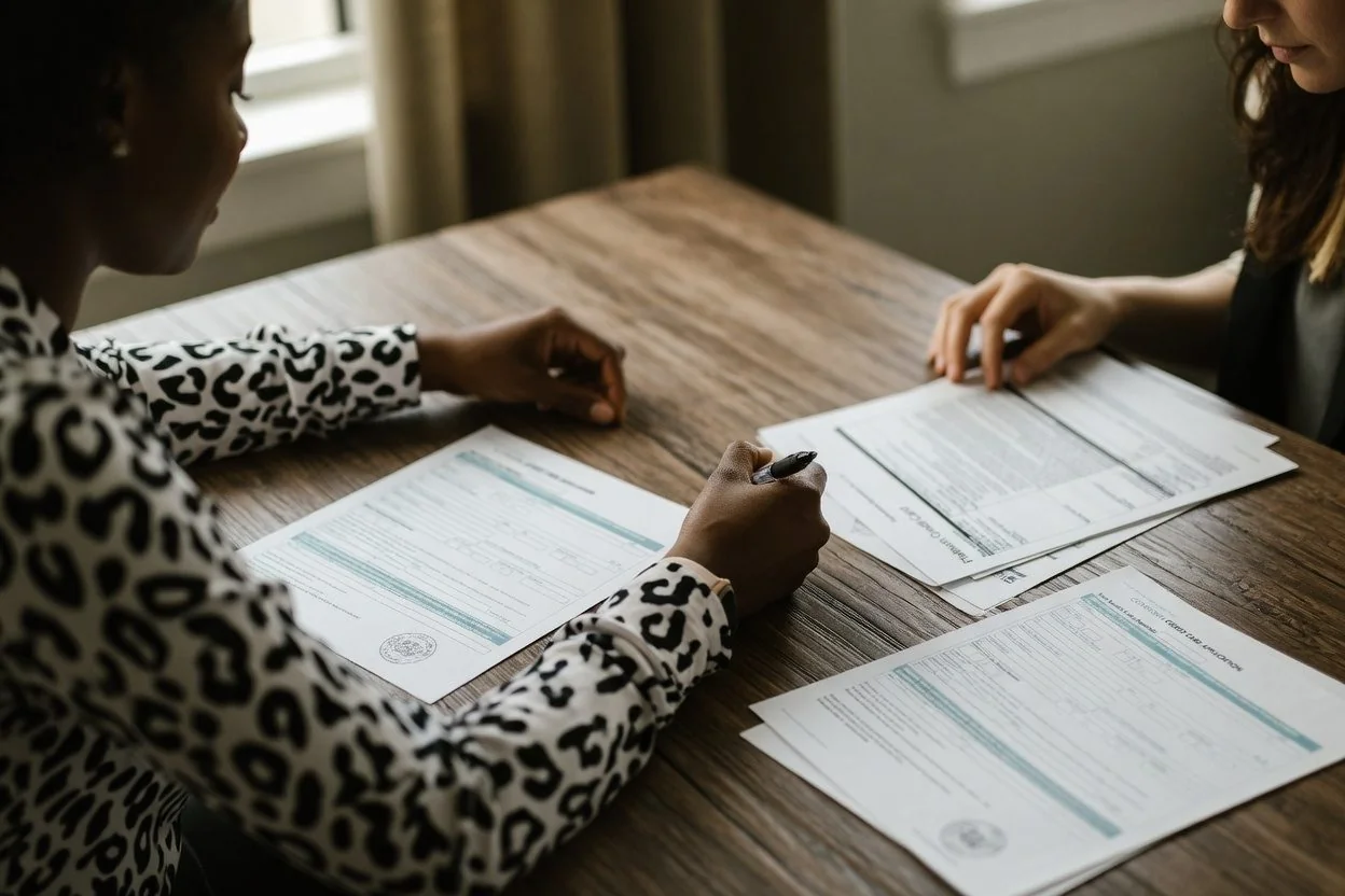 A person signing a sworn affidavit, representing an affidavit of service for an Ontario court