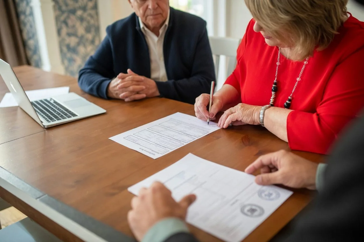 Two qualified witnesses watching the grantor sign a continuing power of attorney for property at an Ottawa notary's table