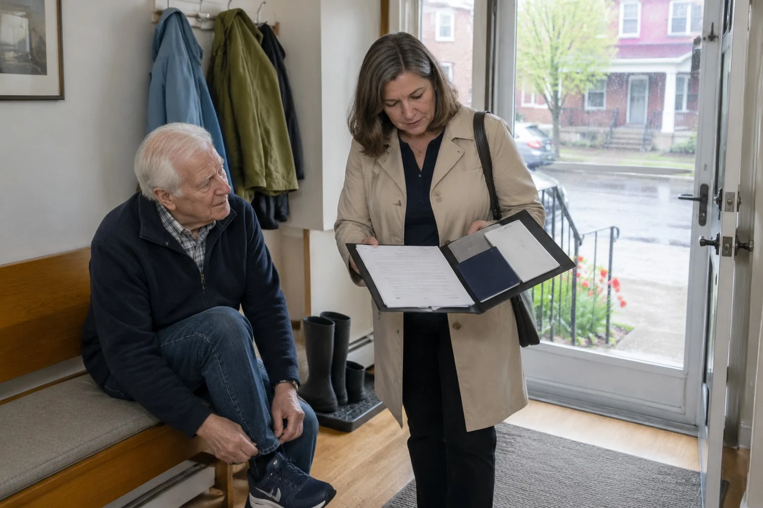 A daughter checks her father's folder: two unsigned powers of attorney, his passport and a doctor's letter