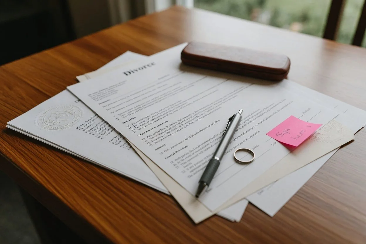 Divorce and separation documents on a desk, representing the Affidavit for Divorce Form 36 in Ontario