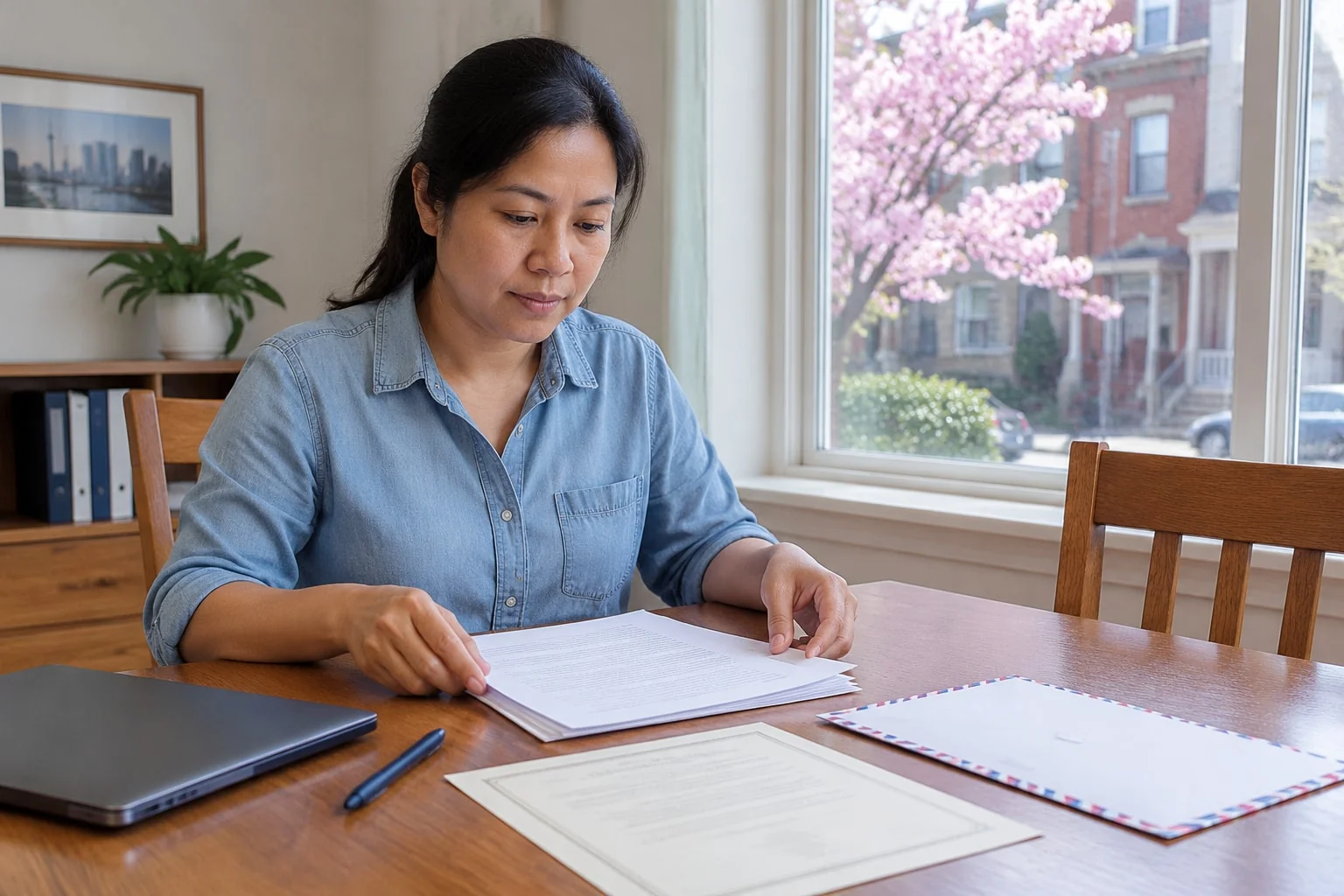 An executor gathers the court certificate with the will attached, a death certificate and an airmail envelope for family abroad