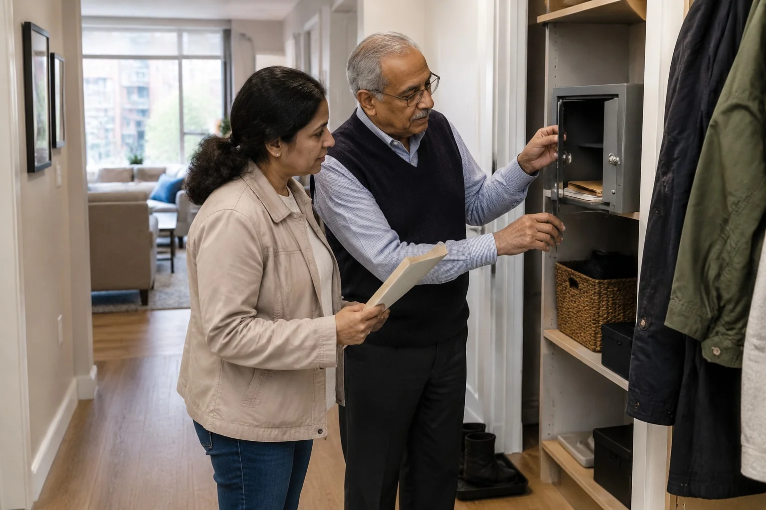 Father showing his daughter, his named attorney, where the original power of attorney is kept in a fireproof box