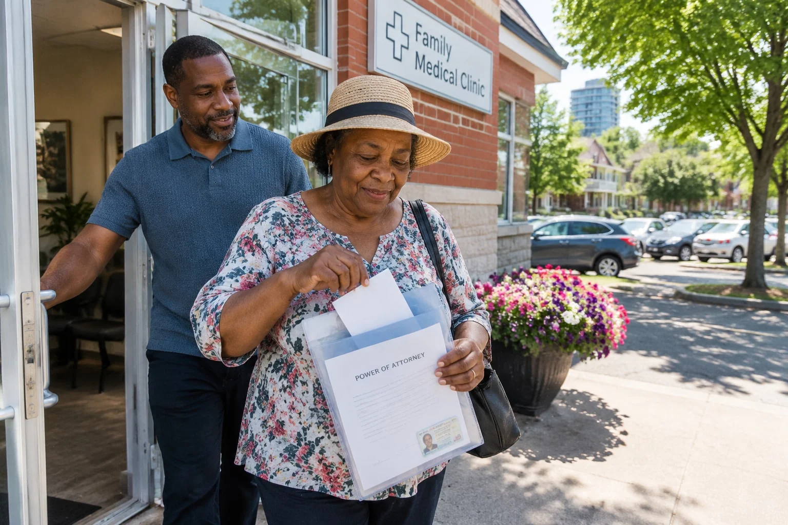 Grantor leaves her doctor's clinic with a capacity letter for her unsigned power of attorney and photo ID folder