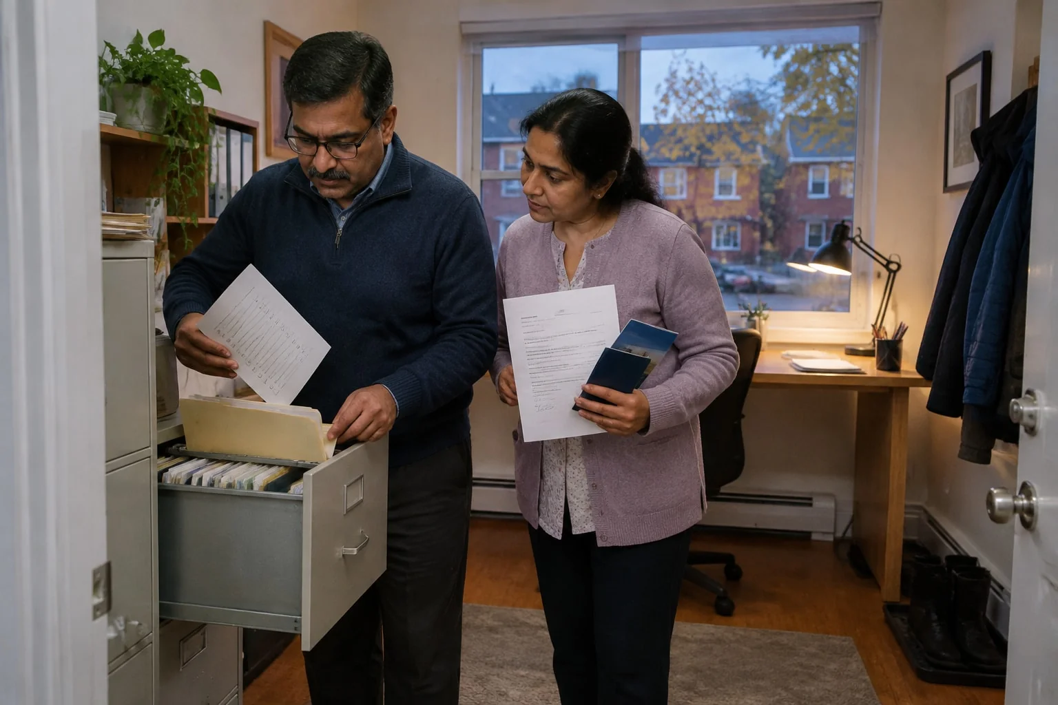 Host couple gathers tax records and travel insurance against the visa checklist alongside the signed letter of invitation