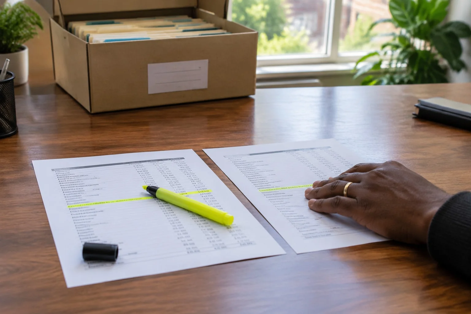 Pension termination statement and LIRA statement side by side on a desk, the line naming the governing law highlighted