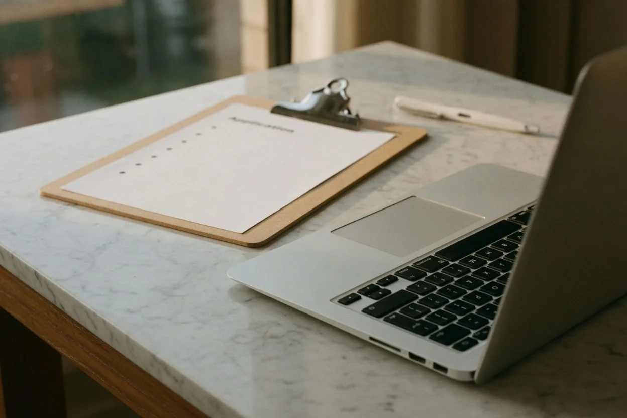 Inline 1: certified true copies of a study permit, passport biographical page, and a uOttawa proof of enrolment letter laid out on a desk for an IRCC submission