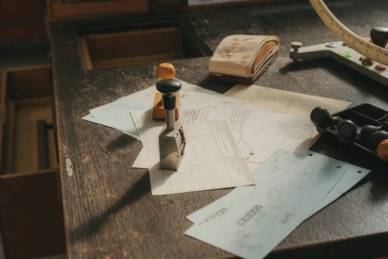Inline 2: a French-language IRCC form beside its notary-certified copy on an Ottawa desk