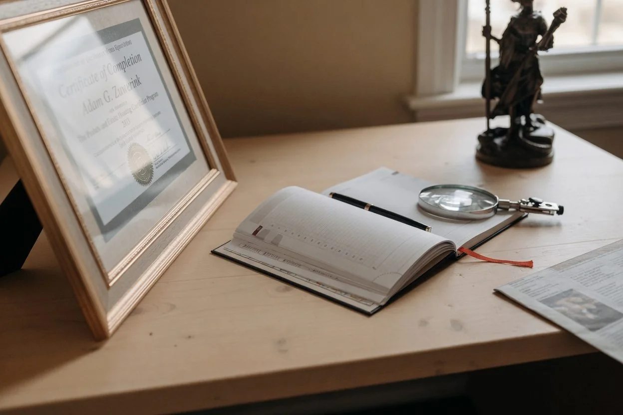 Passport, diploma, and a stack of paperwork on a desk being prepared for notary certification in Ottawa
