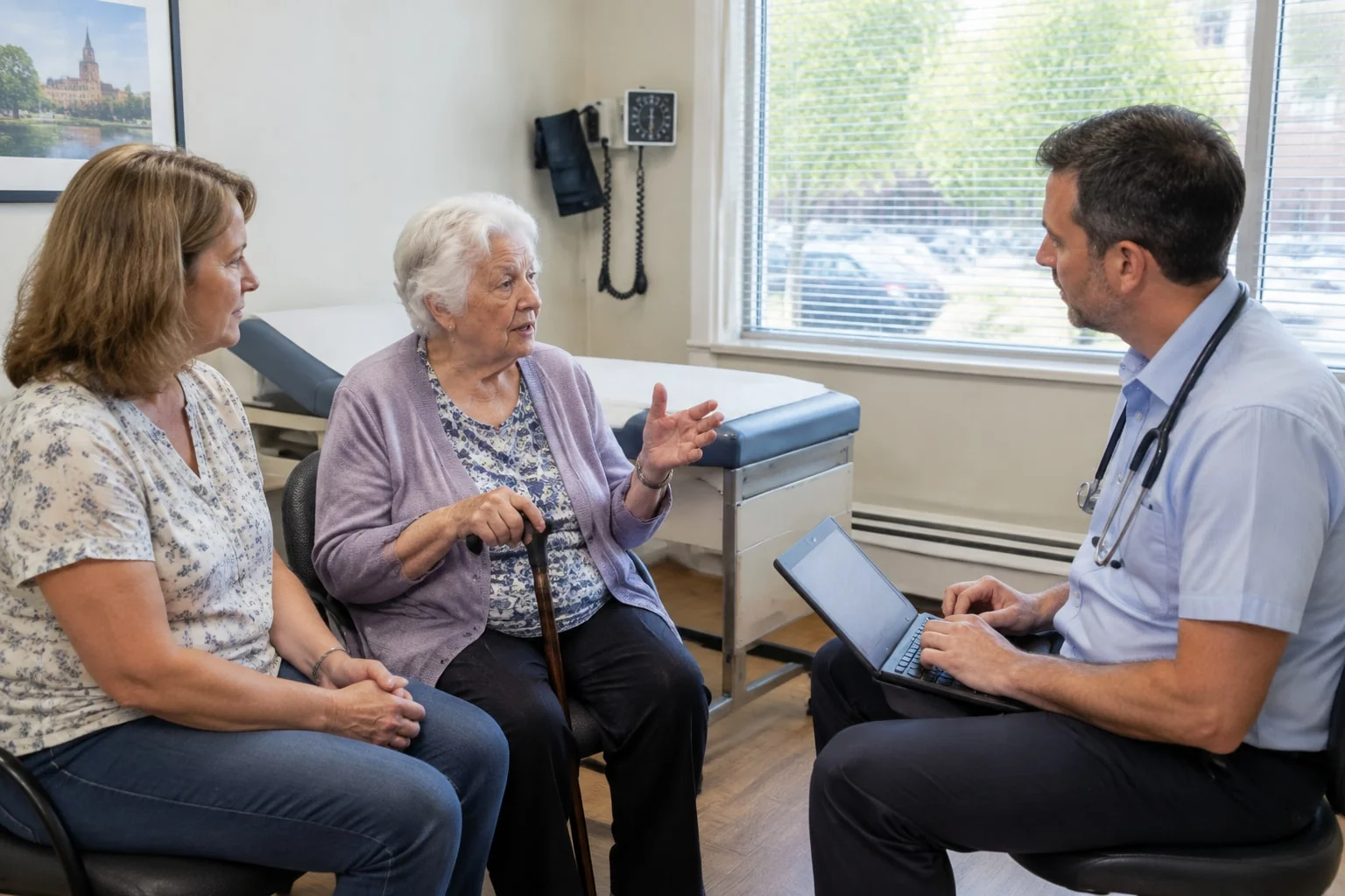 An older woman answers her doctor herself, since a personal-care POA acts only when she cannot decide