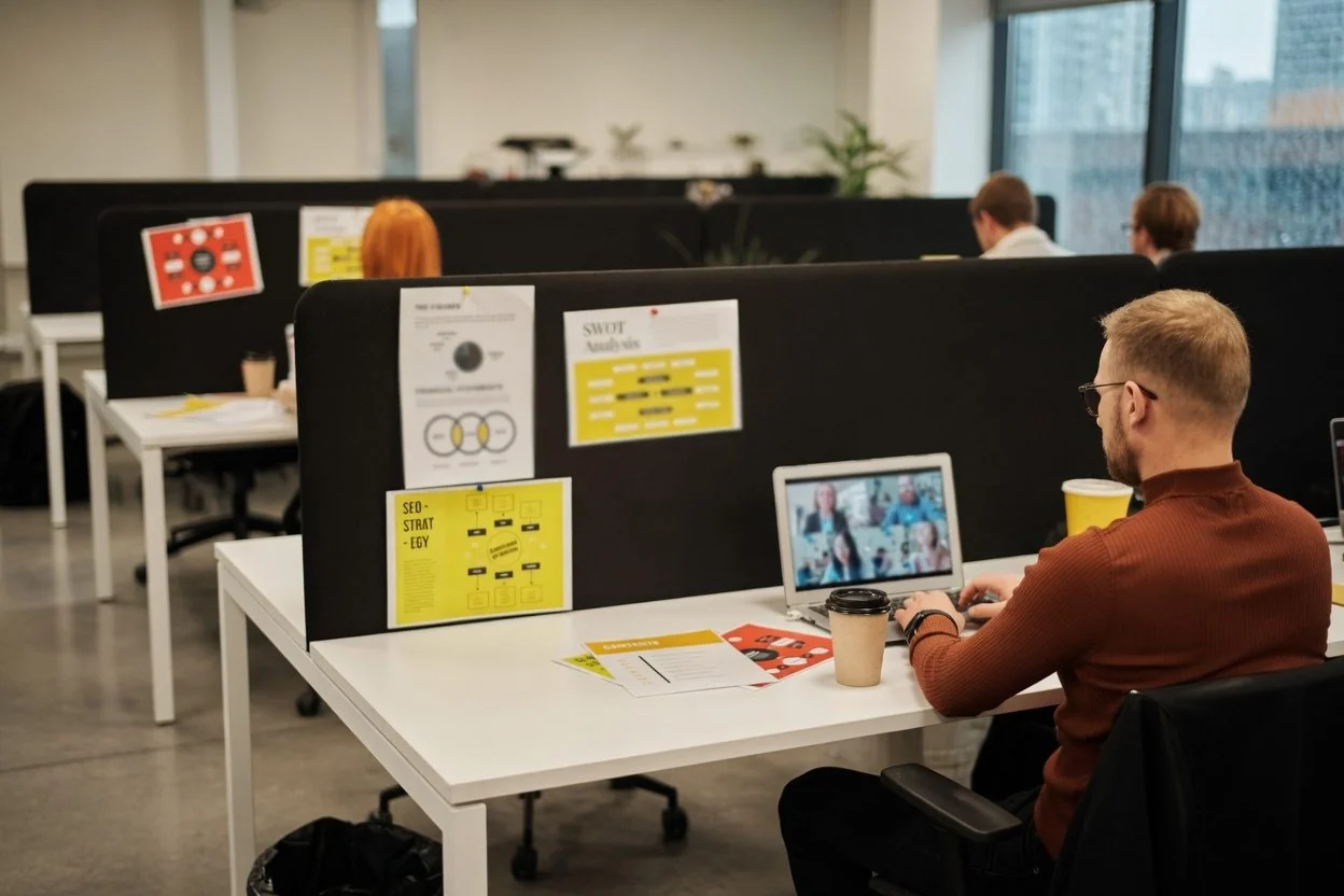 A signer and an online notary connected by live video, with a document and government photo ID on the desk during a virtual notary appointment