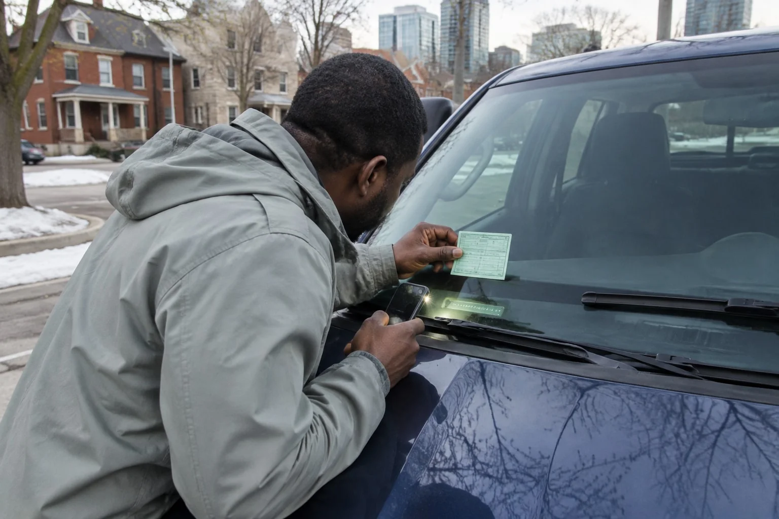 Owner compares the VIN on his truck's dashboard with the number printed on his vehicle permit
